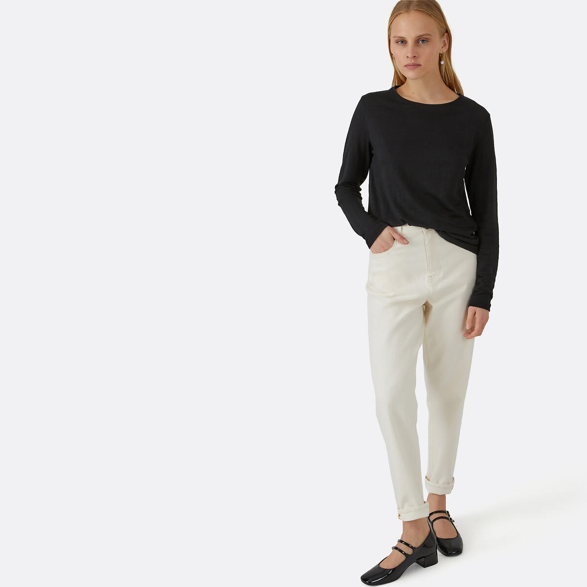Shirt aus reinem Leinen, Rundhalsausschnitt, lange Ärmel schwarz, LA REDOUTE COLLECTIONS