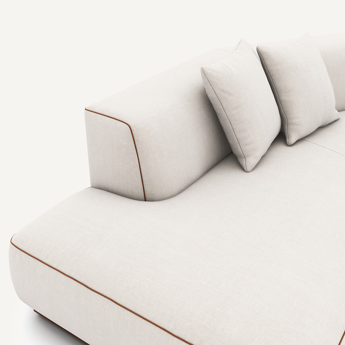 Canapé d'angle droit ouvert, avec repose-pieds, en coton et lin, JACOPO beige, AM.PM