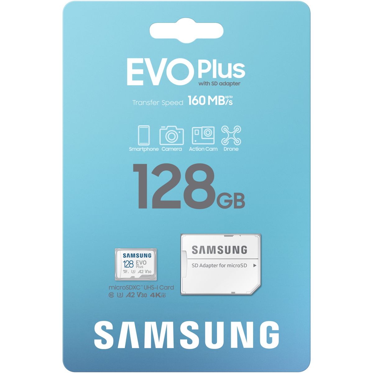 Carte Micro SD 128Go Evo plus avec adaptateur couleur unique, SAMSUNG
