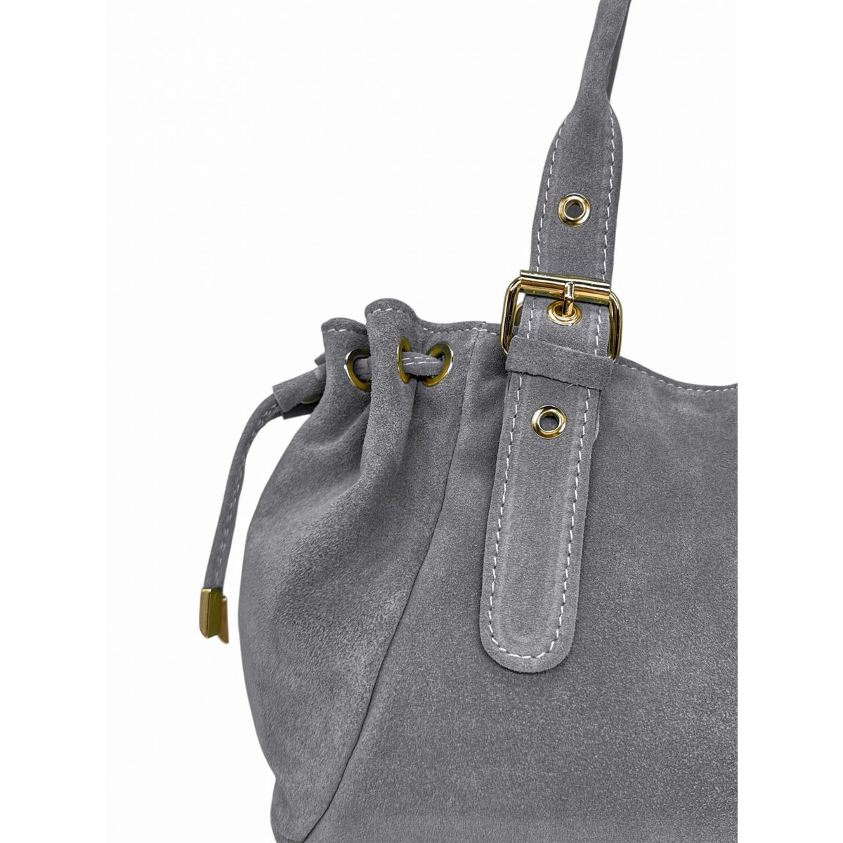 Sac bowling en croûte de cuir PRINCESSE SUEDE gris moyen, OH MY BAG