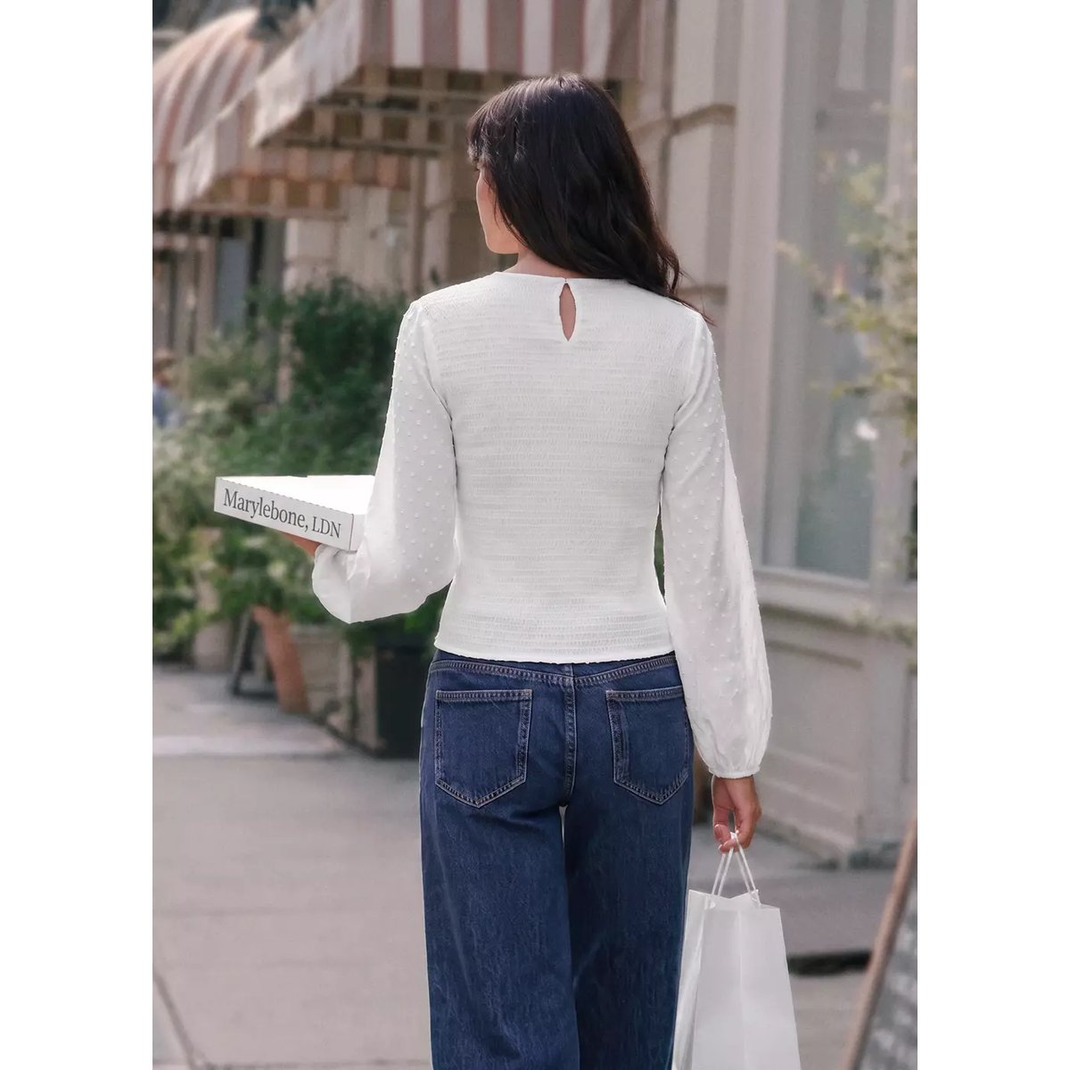 Chemise en coton nid d’abeille avec détail d’anneaux métalliques blanc cassé, MANGO TEEN