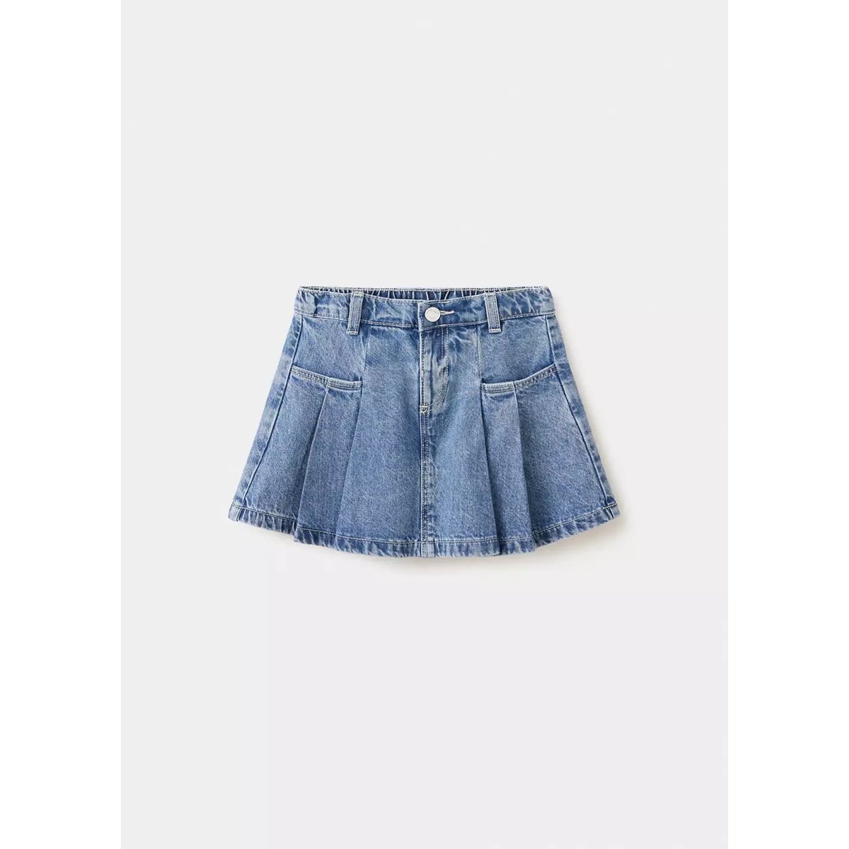 Jupe plissée denim bleu moyen, MANGO BABY