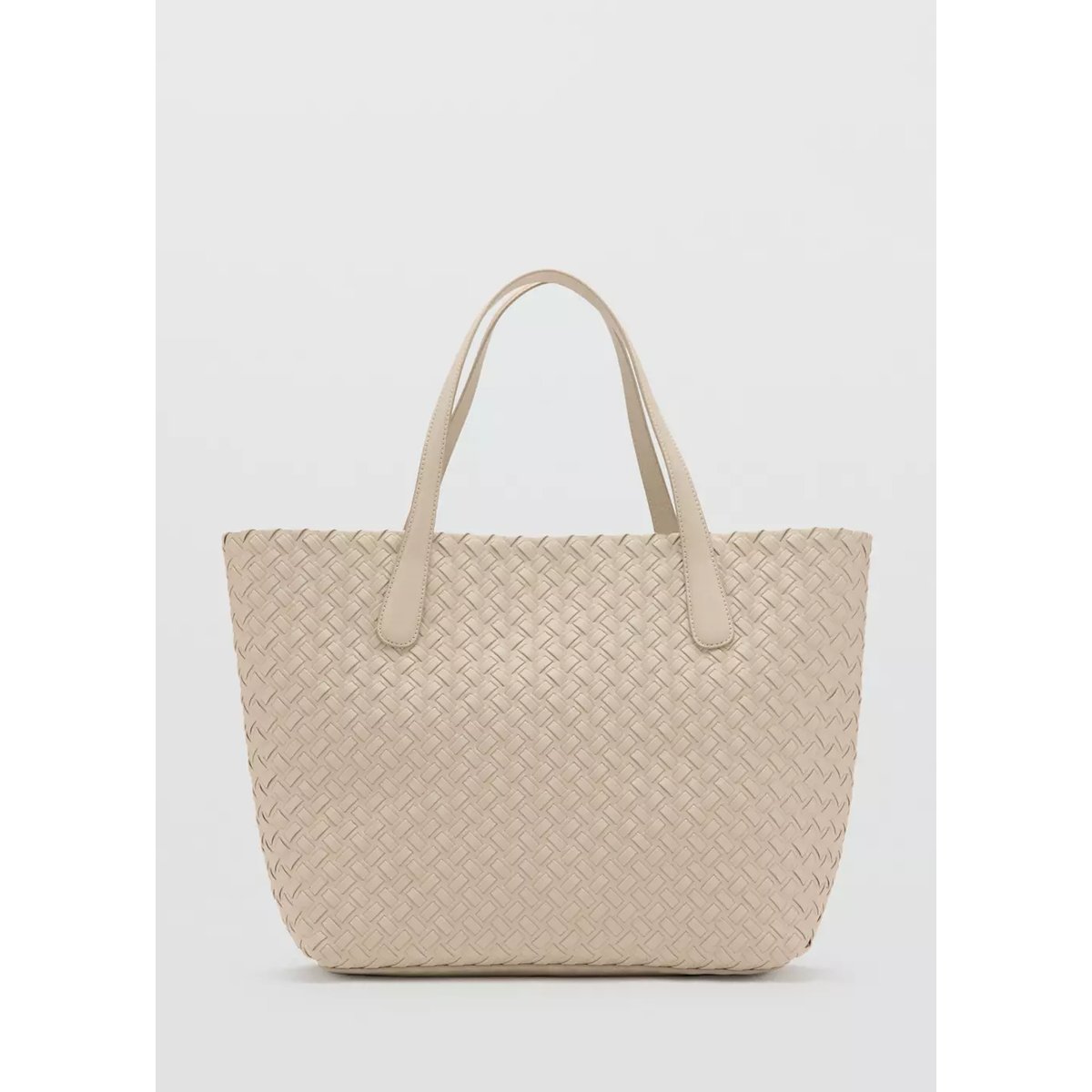 Sac tote tressé blanc cassé, MANGO