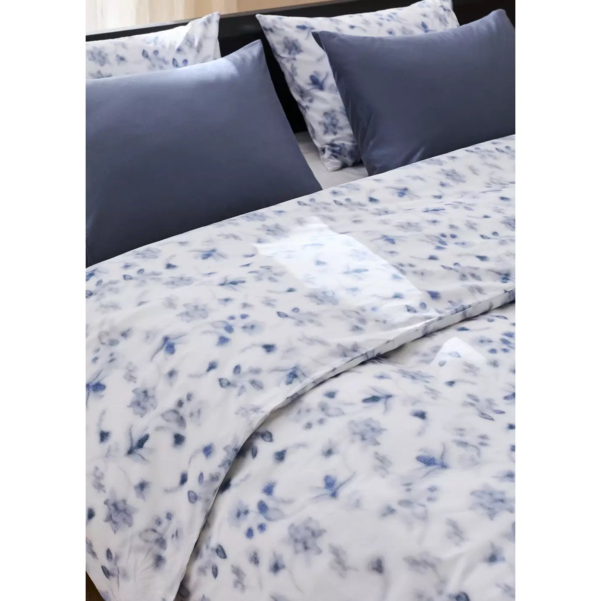 Housse de couette percale de coton estompé Lit 90 cm bleu, MANGO HOME