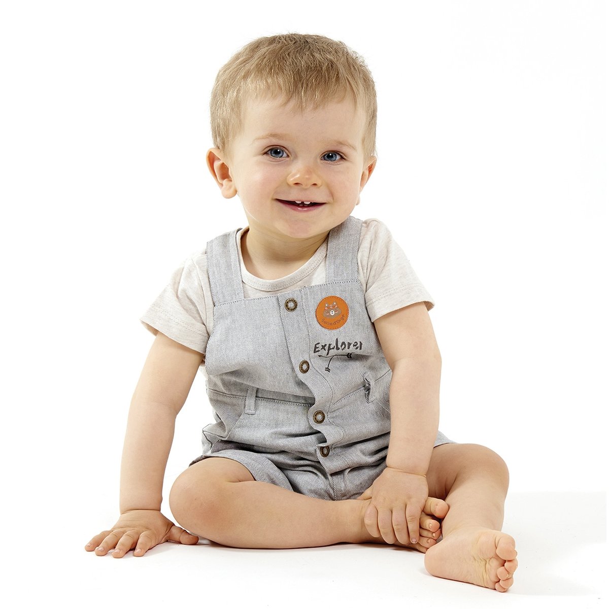Salopette courte + tee-shirt ecru beige, SUCRE D'ORGE