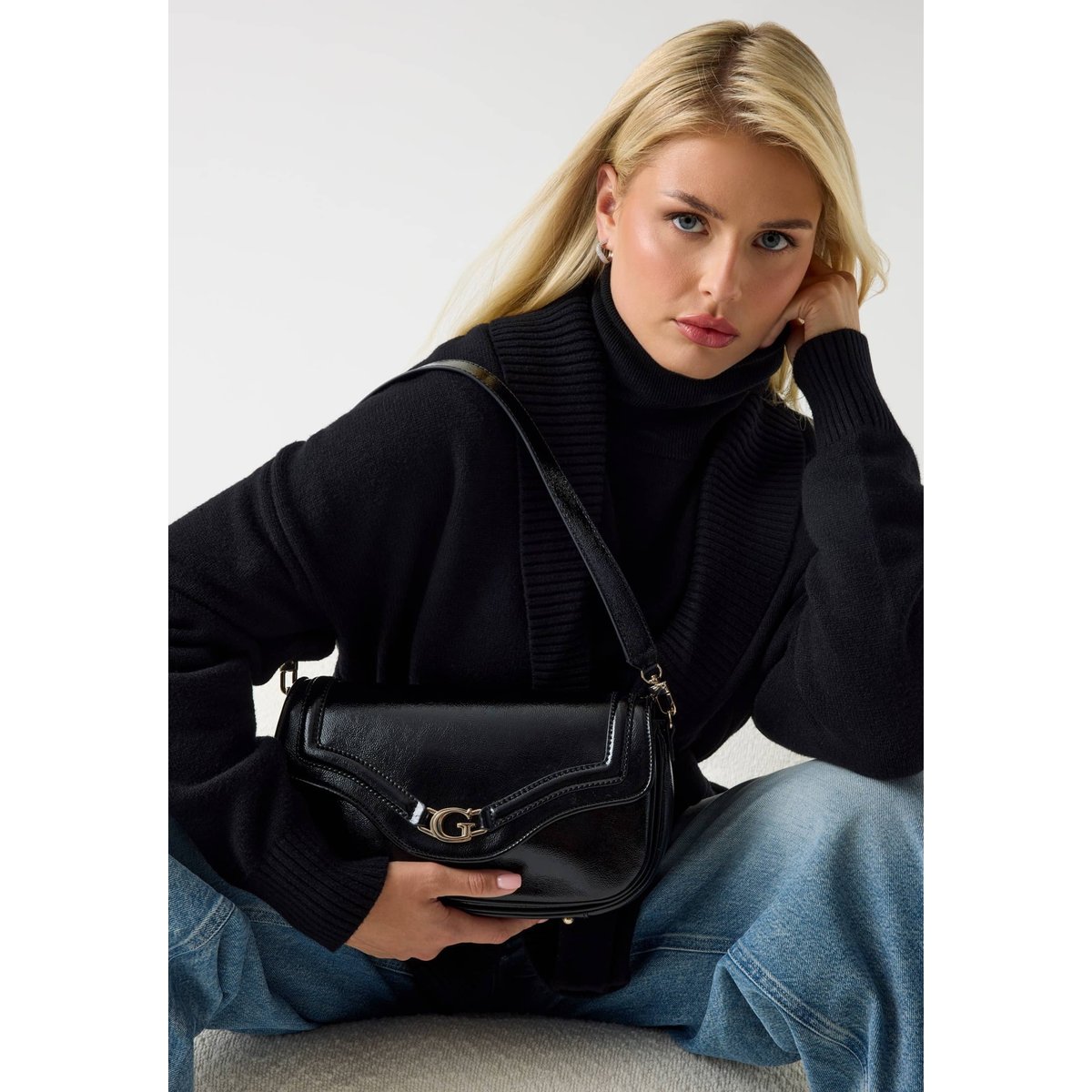 Sac D'épaule Dea Verni noir, GUESS