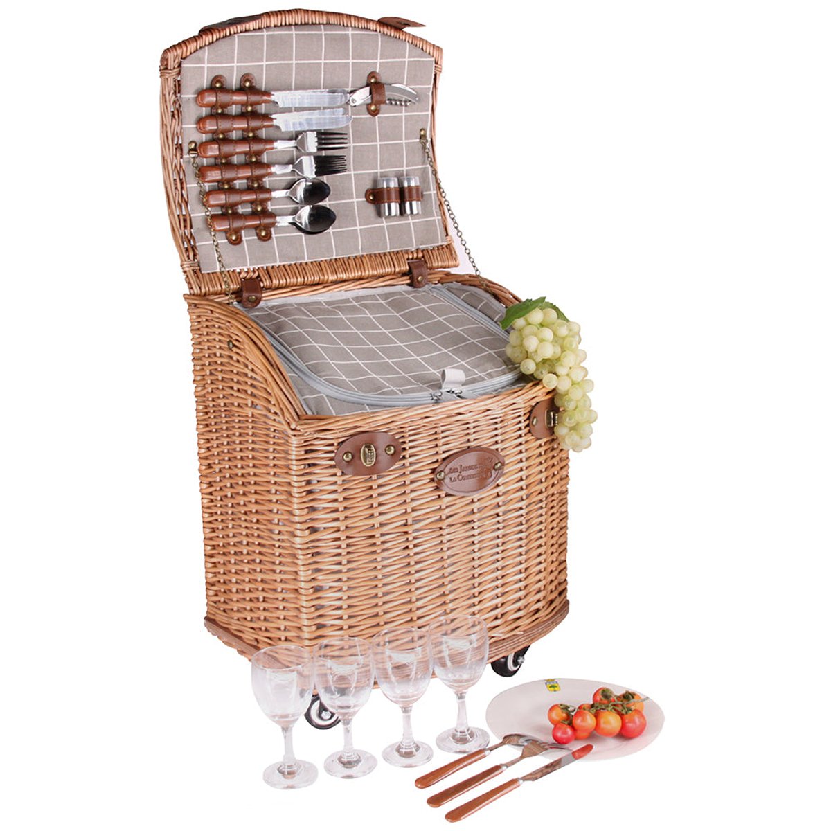 Panier pique-nique à roulettes Concorde - 4 Personnes gris, LES JARDINS DE LA COMTESSE