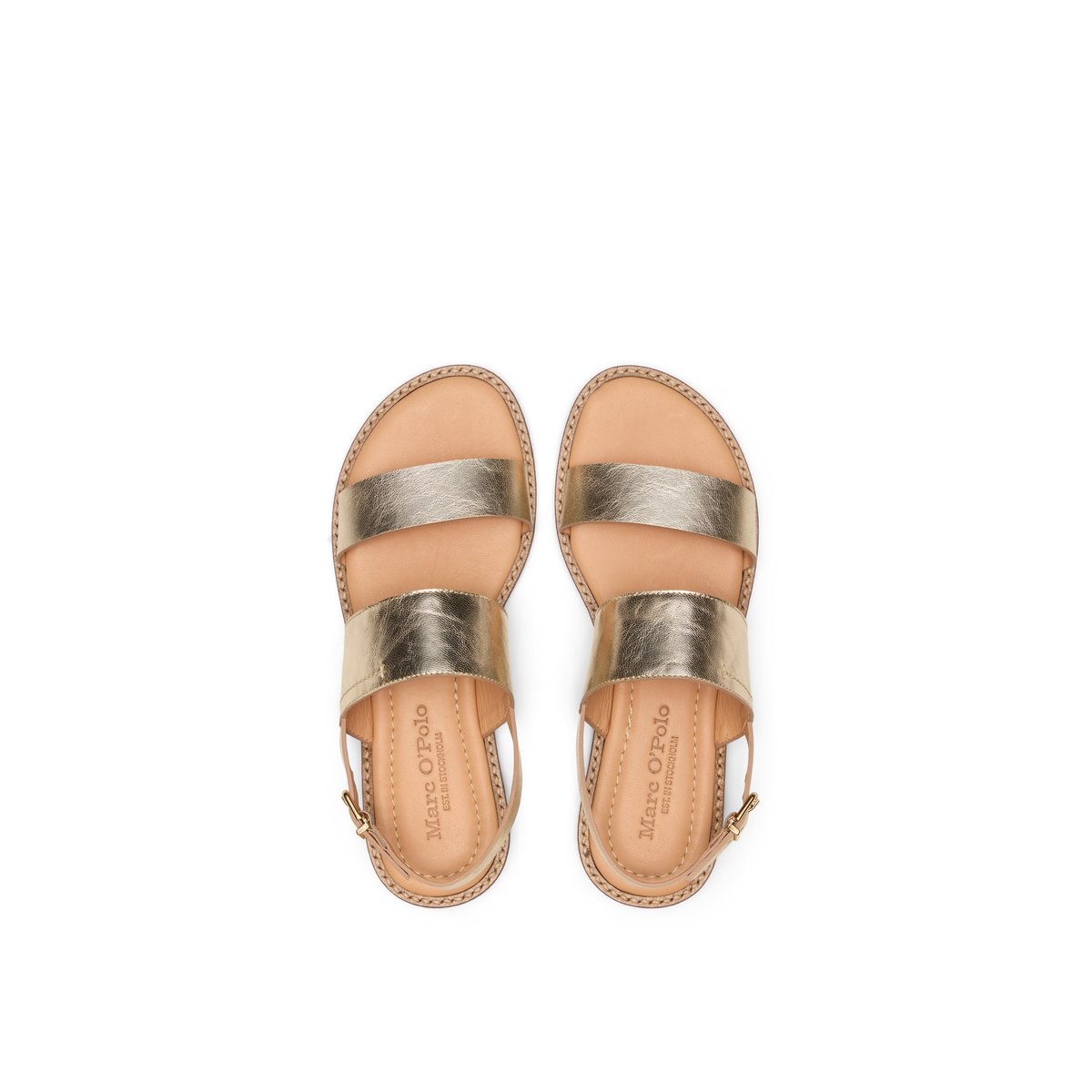 Sandale modèle Babette en cuir de chèvre avec effet brillant couleur or, MARC O'POLO