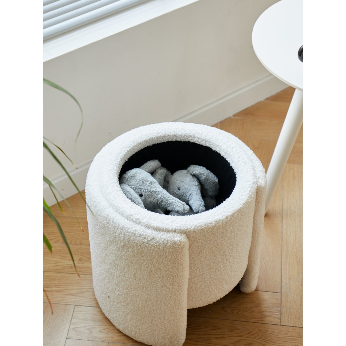Pouf bouclette avec rangement, MOSS blanc cassé, NORDLYS