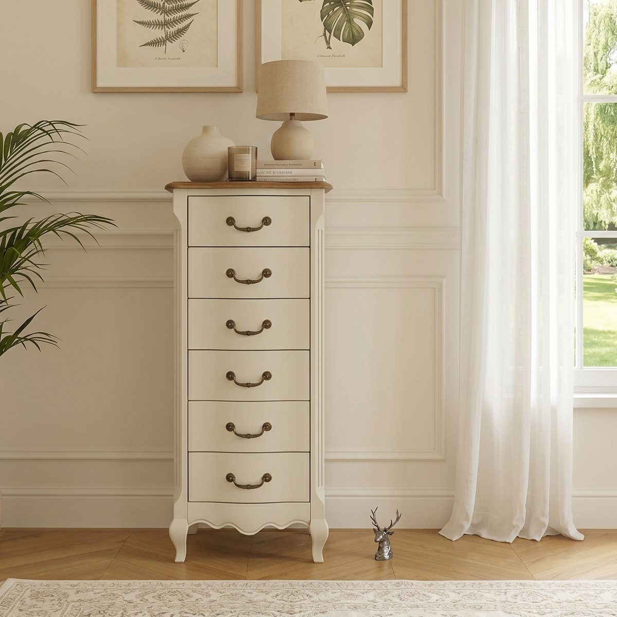 Colonne de rangement style classique, plateau en chêne, 6 tiroirs ORIANE blanc, ROBIN DES BOIS