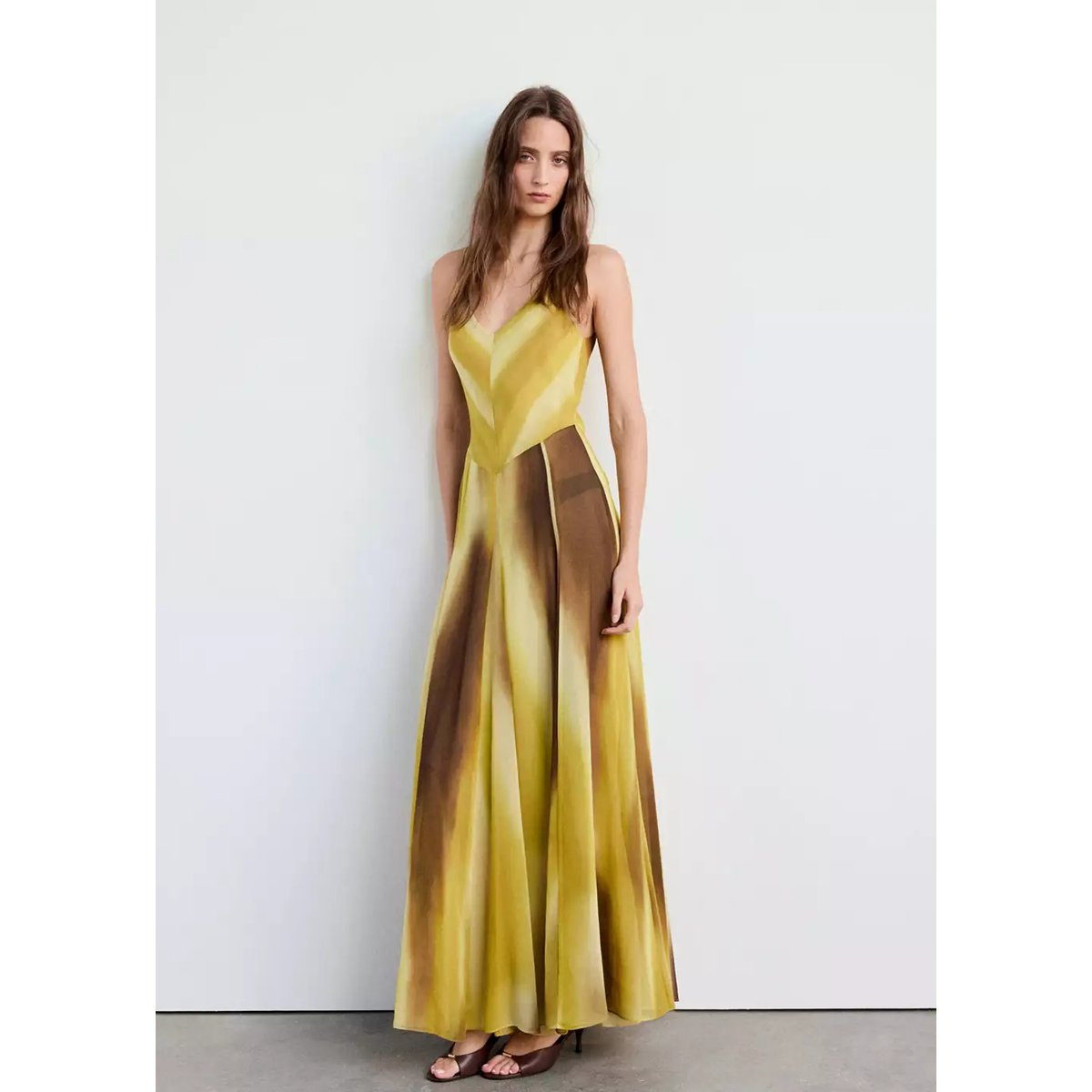 Robe gaze imprimée moutarde, MANGO