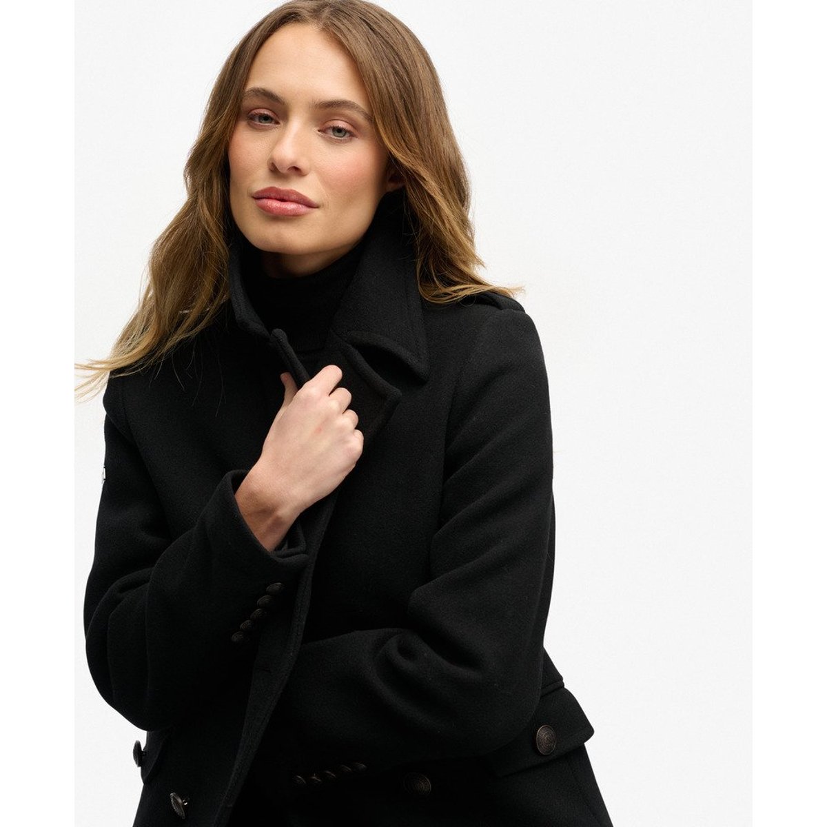 Manteau Croisé en Mélange de Laine noir, SUPERDRY