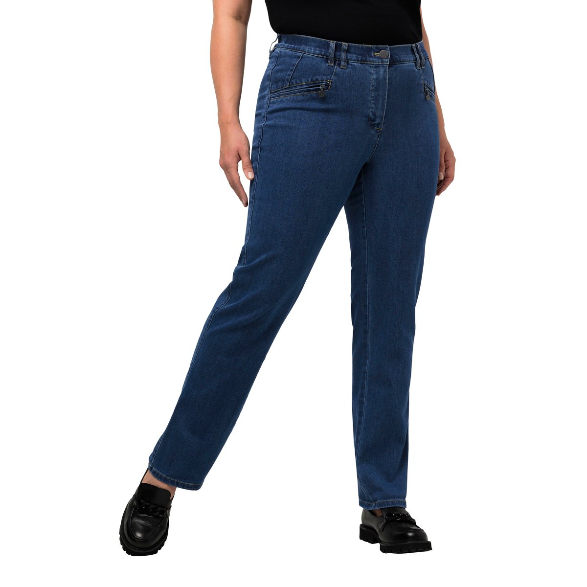 Jean Mony, jambe carotte et poches zippées bleu jean, ULLA POPKEN