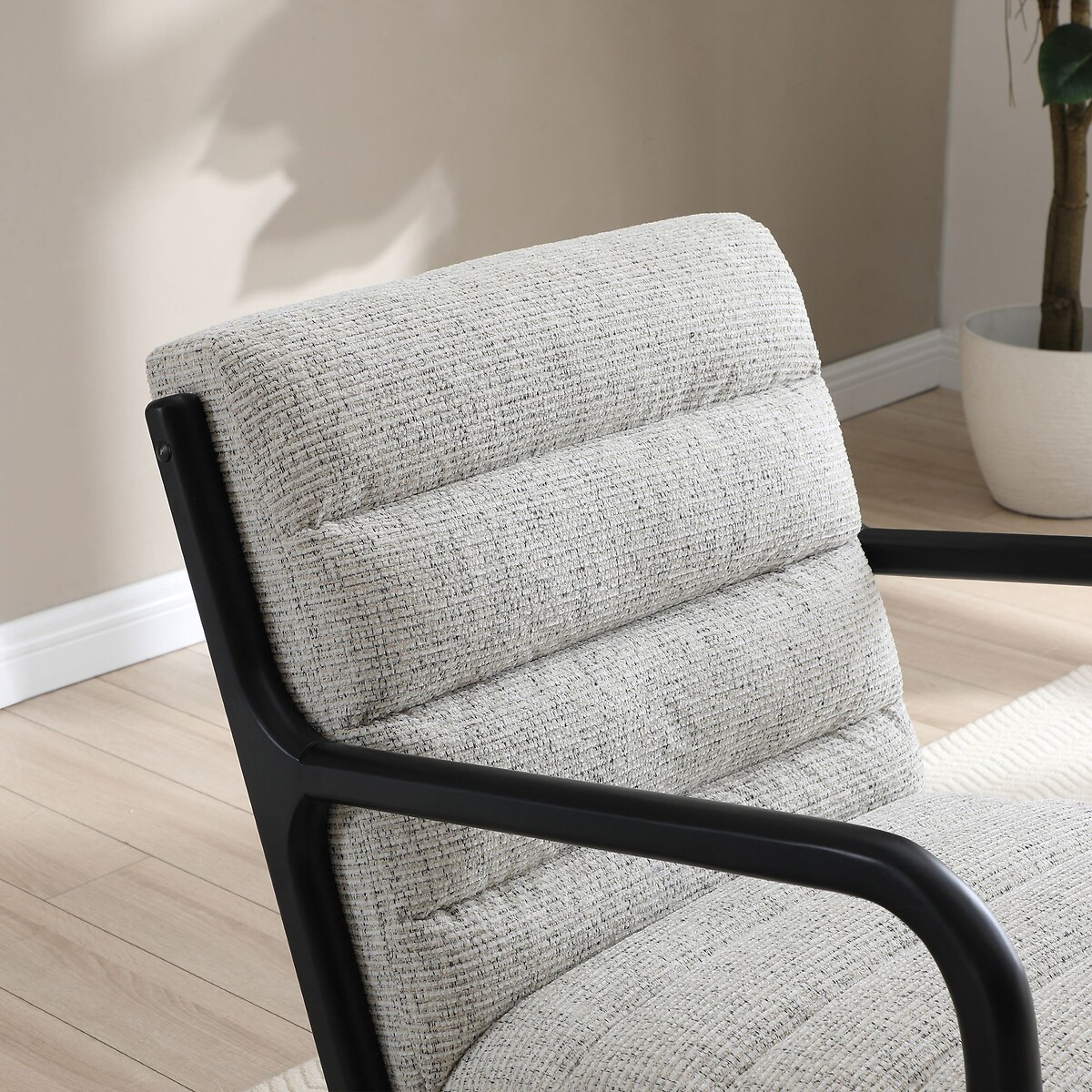 Ezra Corduroy Mid-Century Armchair ecru + black, SO'HOME