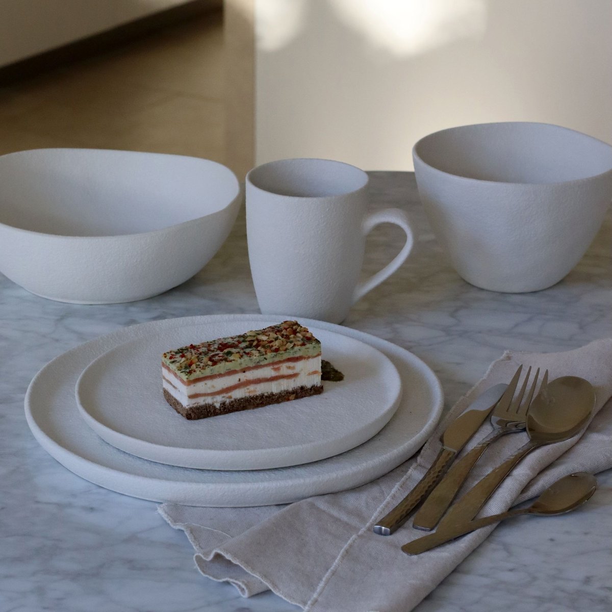 Lot de 6 assiettes creuses en grès 21cm, SNOWSTACK blanc, OGO LIVING