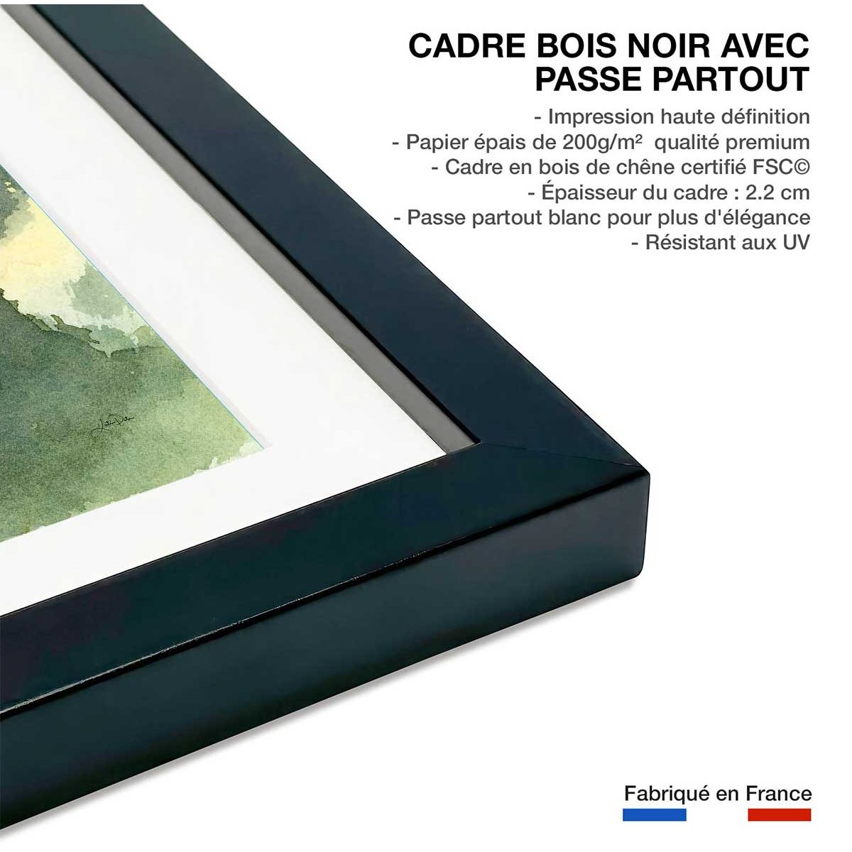 Affiche Bosquet ombragé affiche + cadre en bois - noir, HEXOA