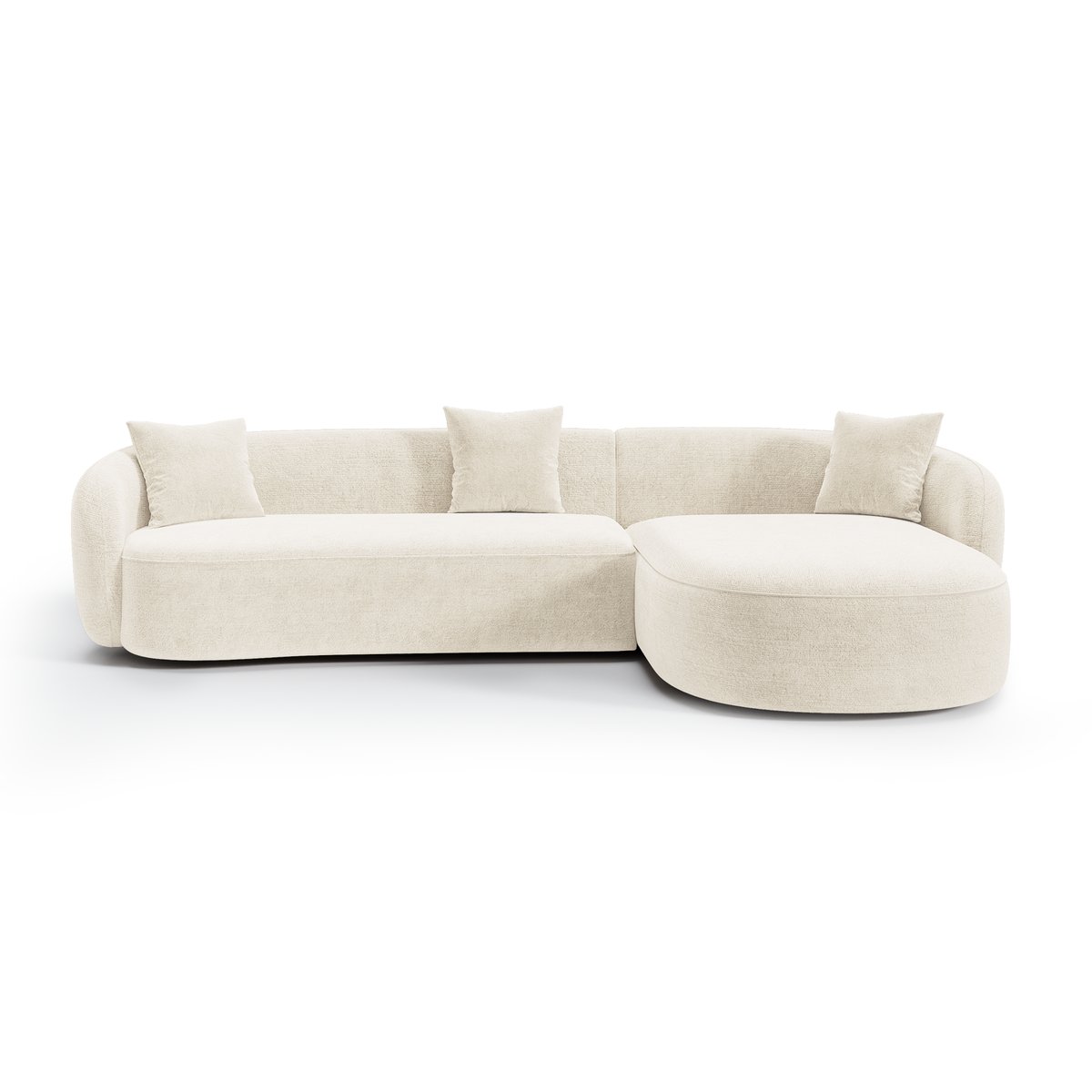 Canapé d'angle droit 4 places en velours texturé CELINE crème, SIA HOME