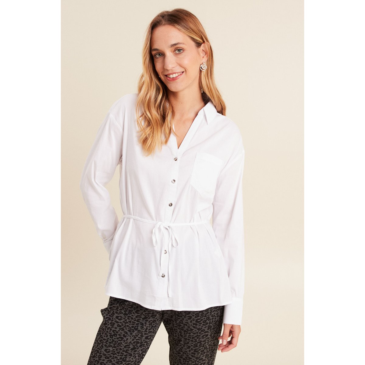 Tunique droite longue col chemise blanc, BREAL