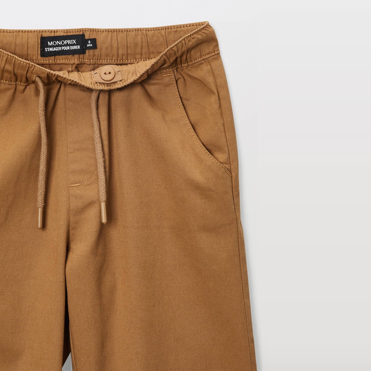 Pantalon droit élastiqué uni en coton BIO GOTS gabardine, MONOPRIX