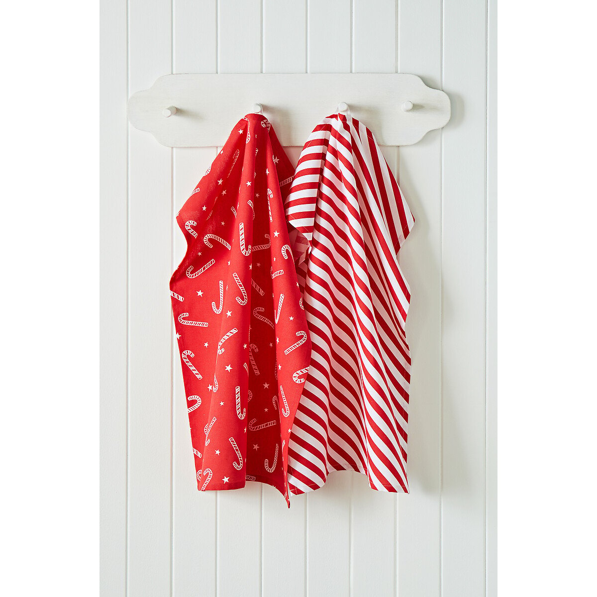 Set of 4 Christmas Candy Cane Tea Towels red, CATHERINE LANSFIELD