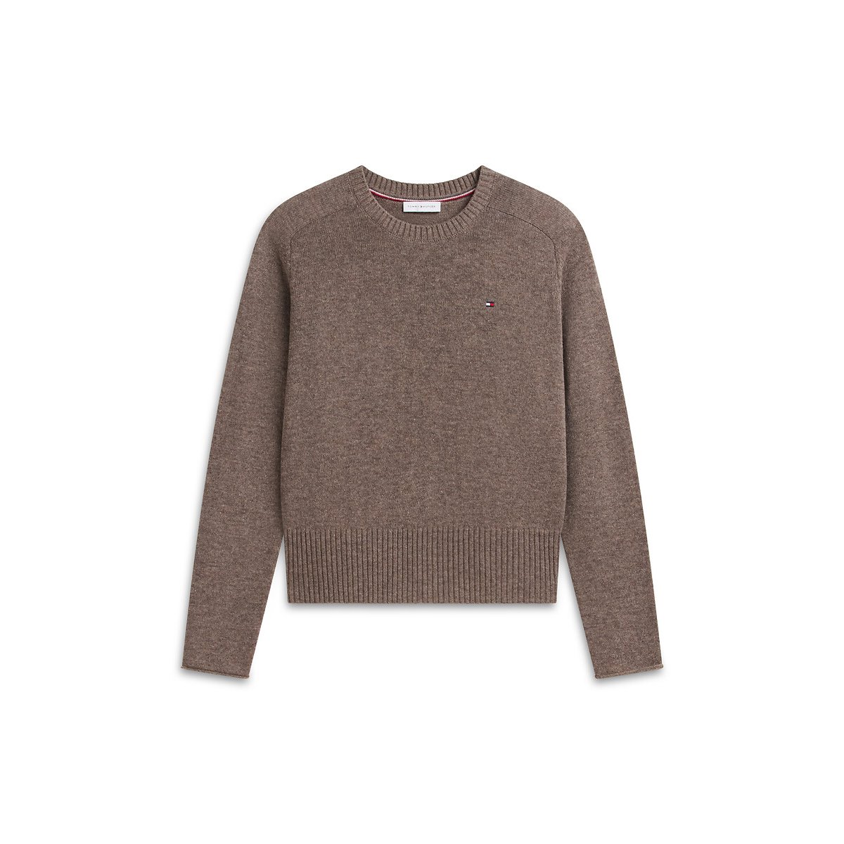 Pull col rond manches longues en laine marron chiné, TOMMY HILFIGER