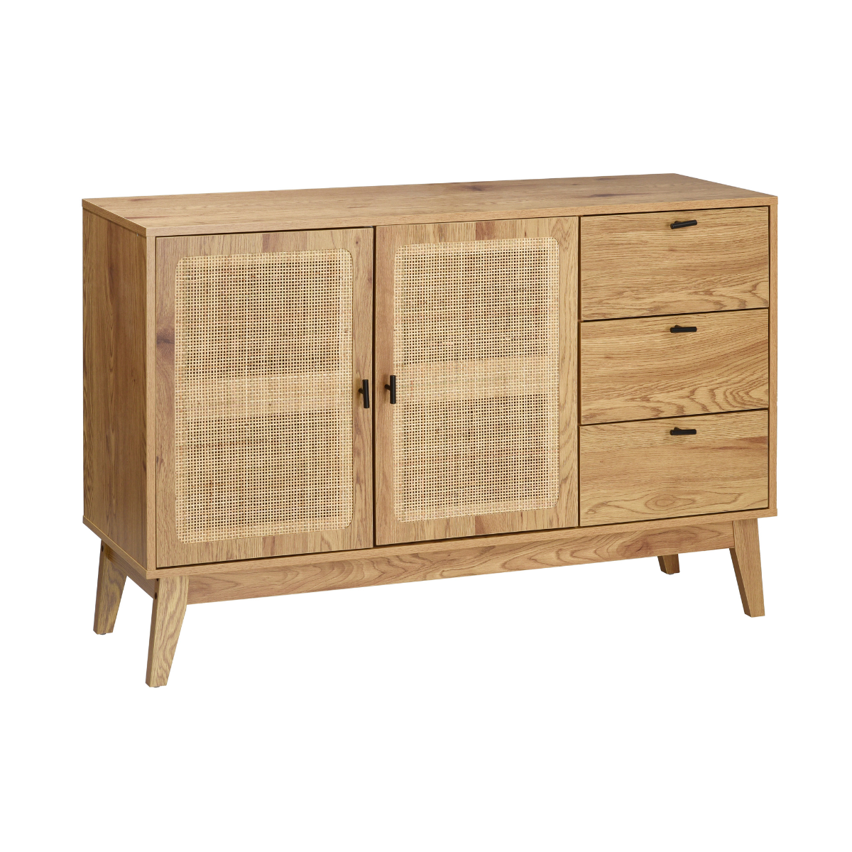 Buffet 2 portes et 3 tiroirs rotin - ALIA bois clair, CALICOSY