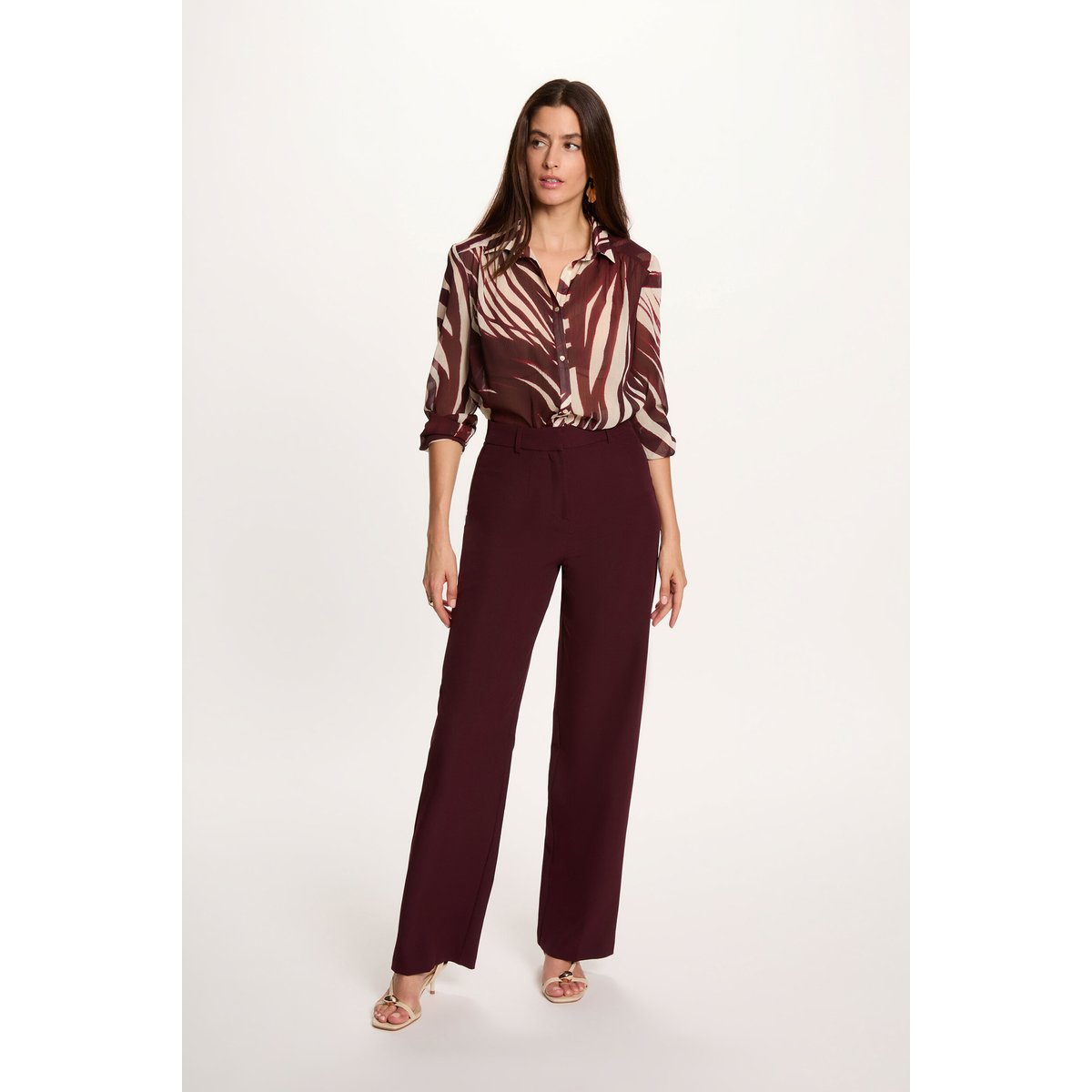 Pantalon droit à pinces prune, MORGAN