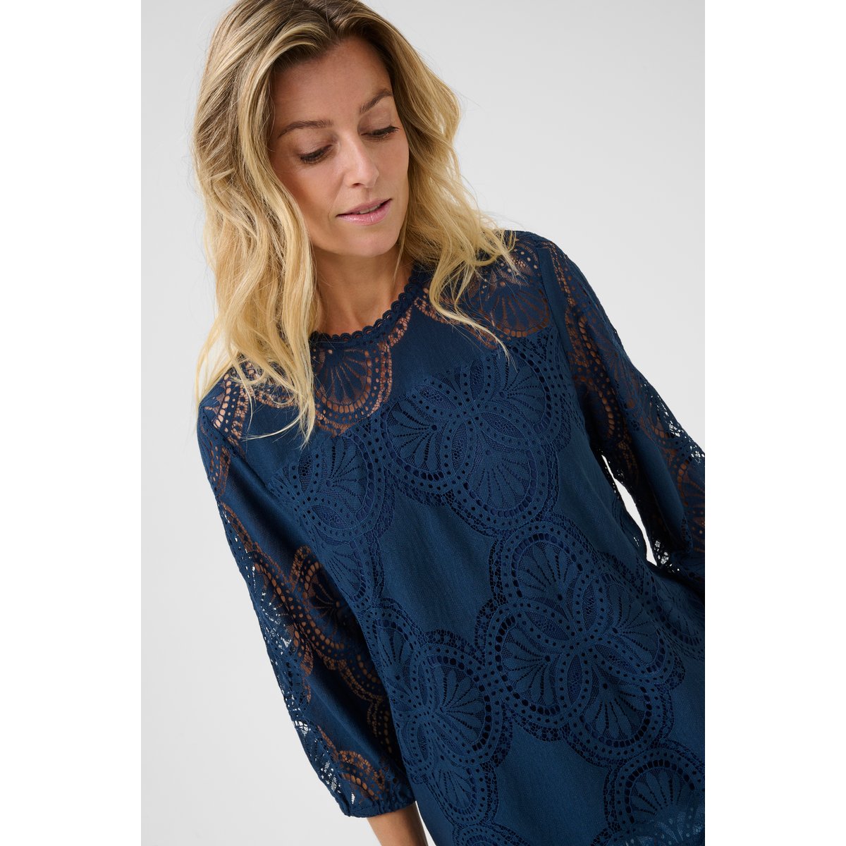Blouse with short sleeve bleu navy blazer, CREAM