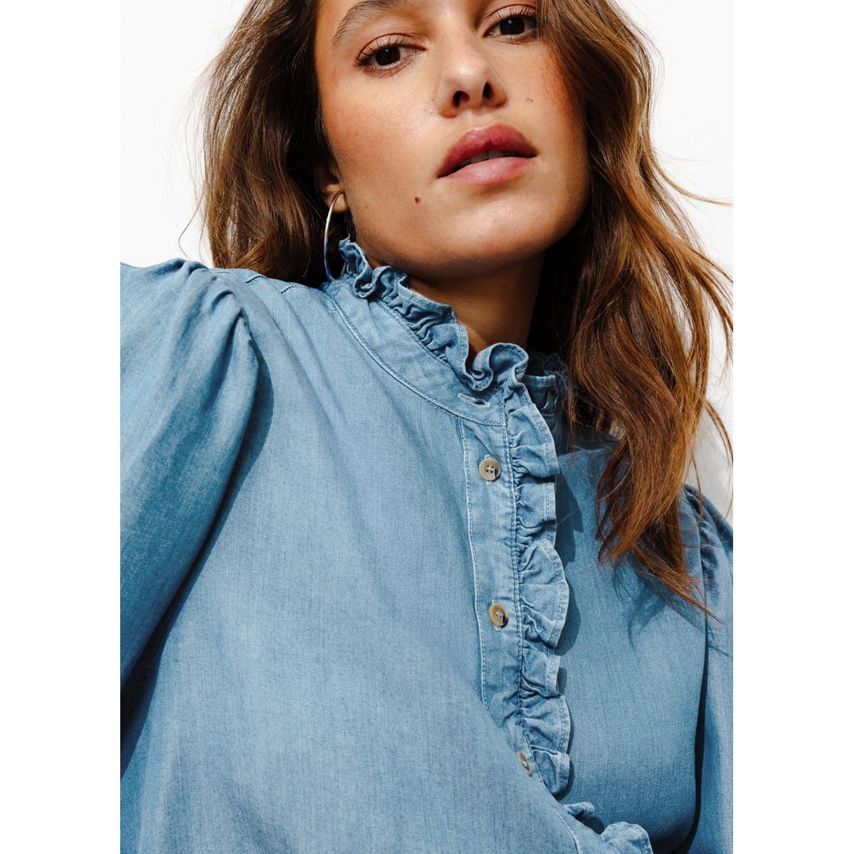 Chemise volantée en lyocell jean moyen, PROMOD