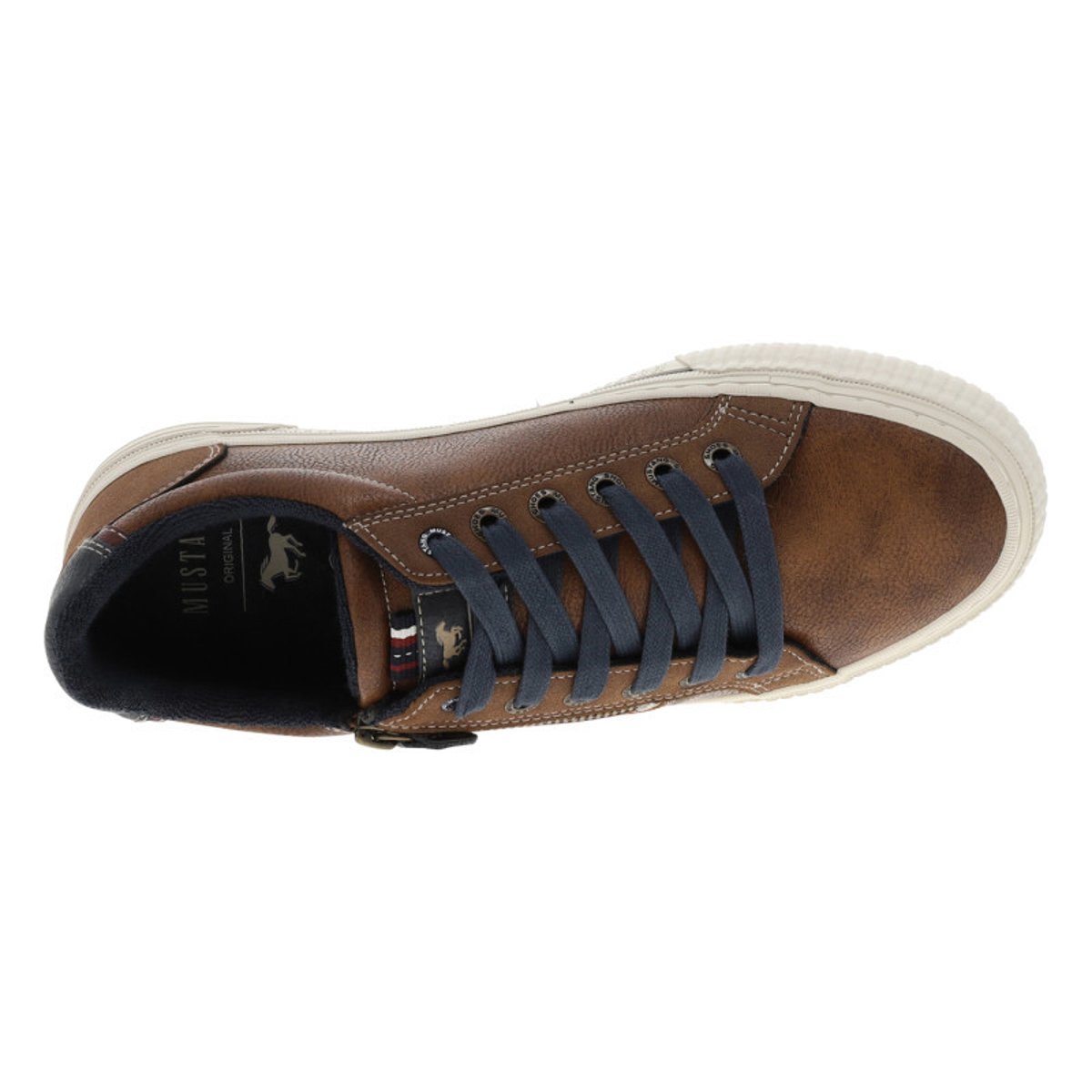 Tennis marron à talon plat avec des lacets et un zip latéral marron, MUSTANG