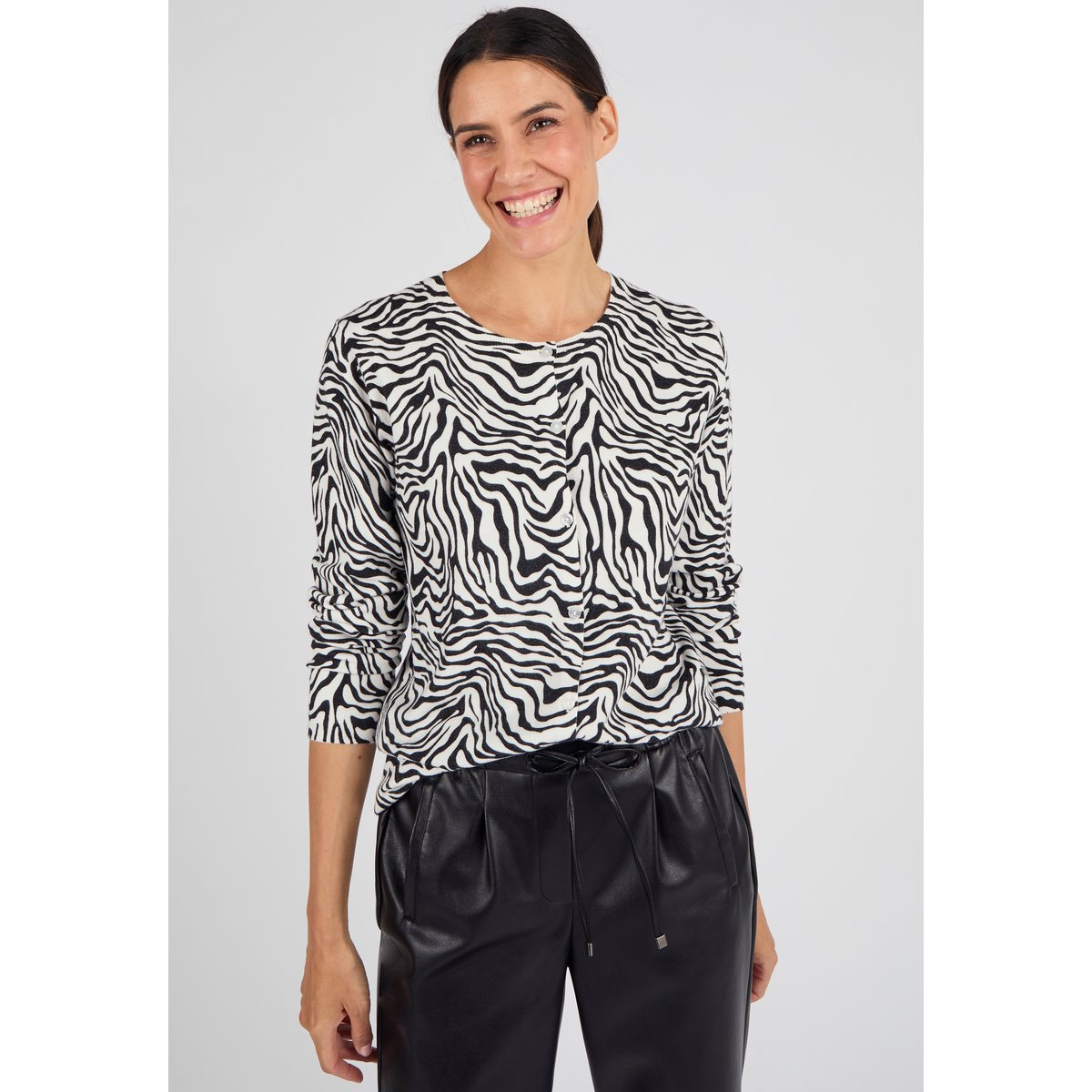 Cardigan maille fine noir animalier, DAMART