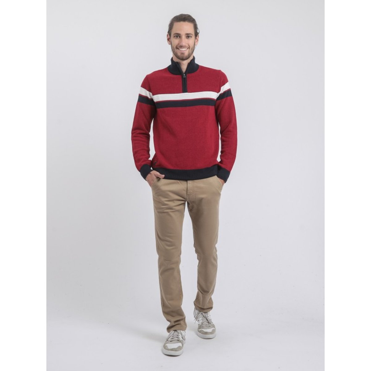 Pull Col Montant Zippé Pur Coton Lodjeff rouge, RITCHIE