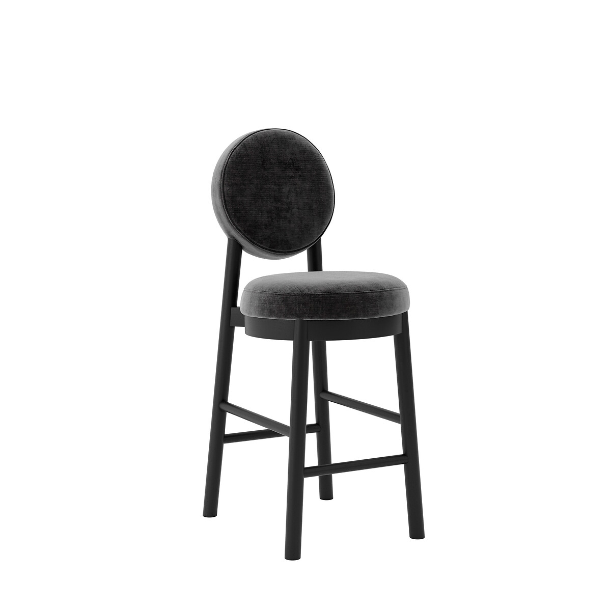 Francesca Velvet Chenille Counter Stool with Round Back black, ÉDITÉ