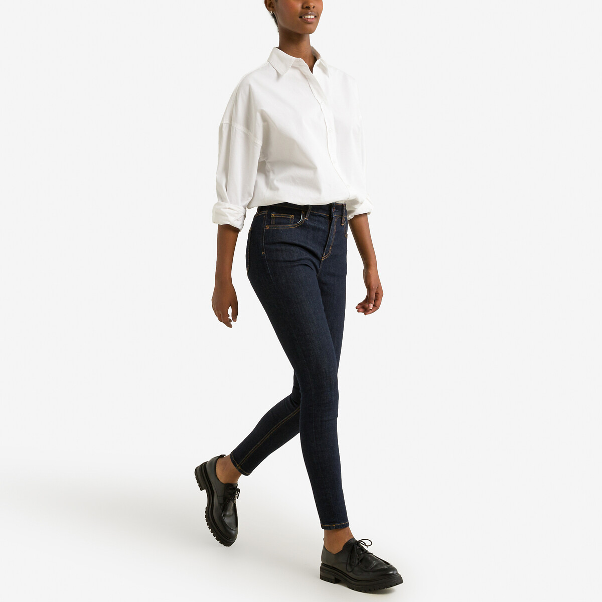 High Waist Skinny Jeans untreated blue, ESPRIT