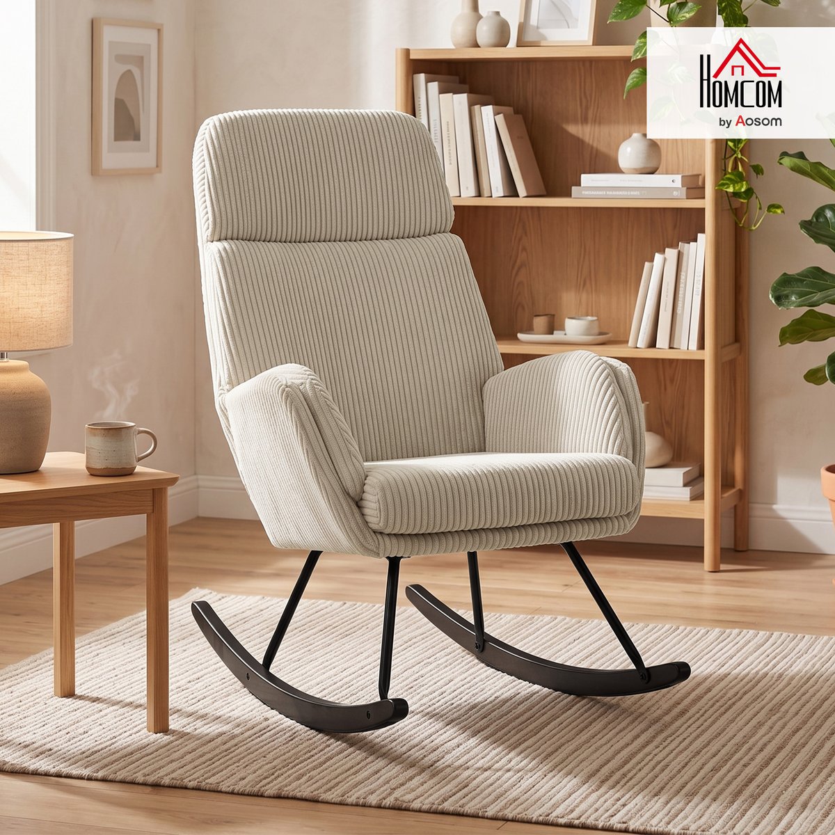 Fauteuil à bascule Velours côtelé (100% beige, HOMCOM