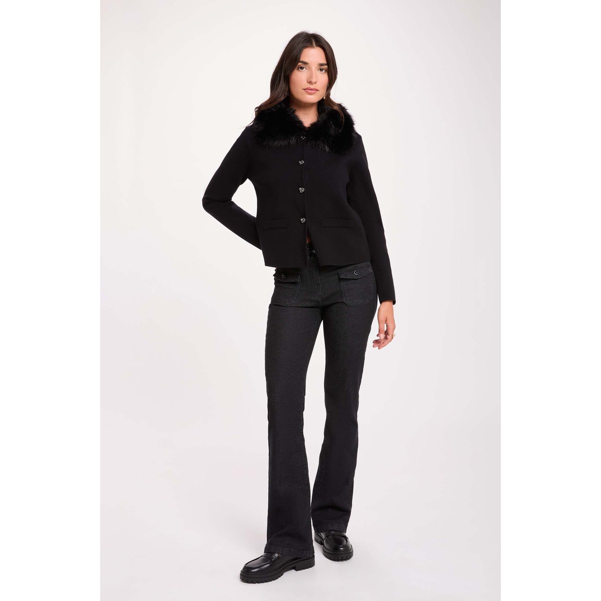 Jean bootcut boutons denim noir, MORGAN