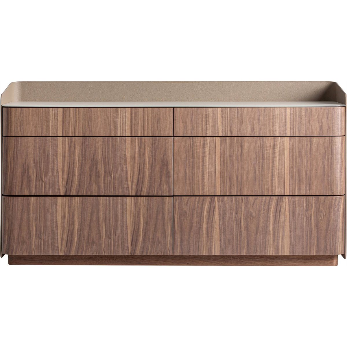 Commode contemporaine bois et verre noyer, beige et verre blanc, RECOLLECTION
