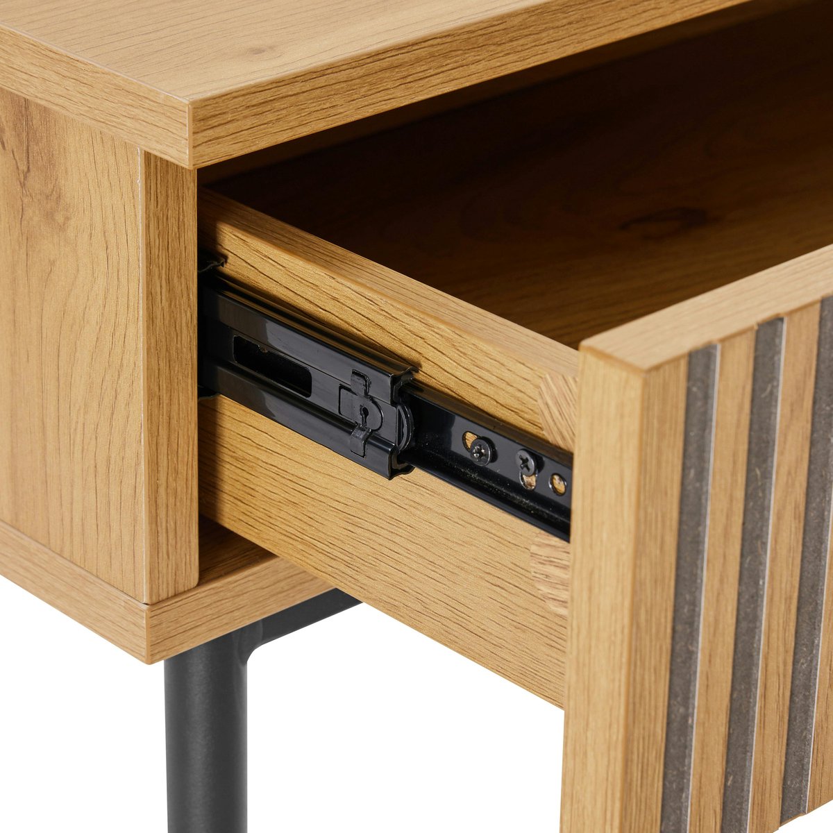 Console 2 tiroirs décor effet bois rainuré noir/naturel OLETTA bois naturel, PIER IMPORT