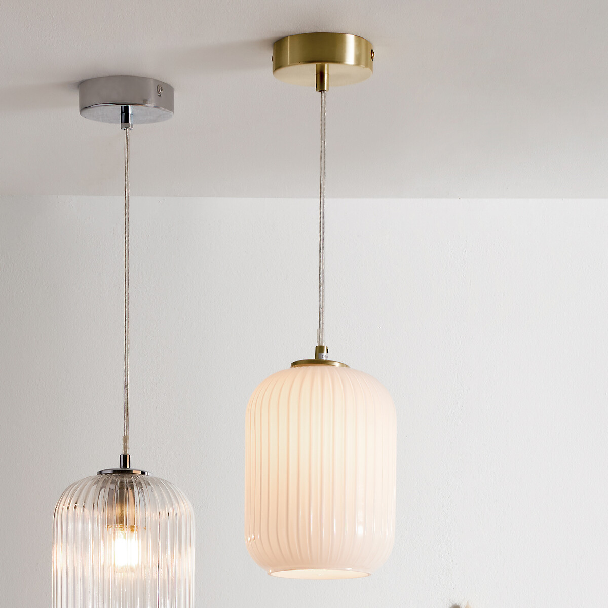 Alexi White Ribbed Glass Pendant Light in Gold gold-coloured, SO'HOME