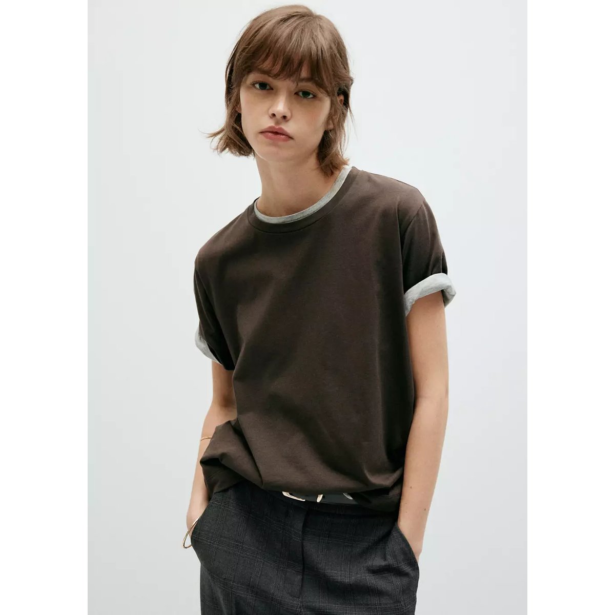 Pantalon droit taille normale gris, MANGO