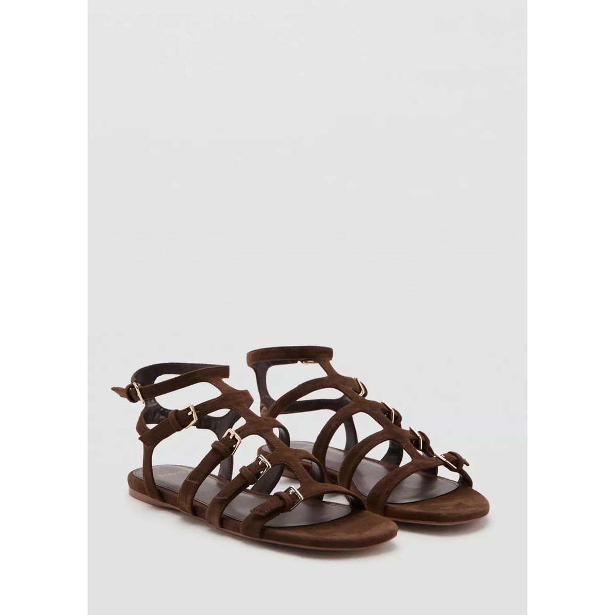 Sandales à lanières cuir chocolat, MANGO