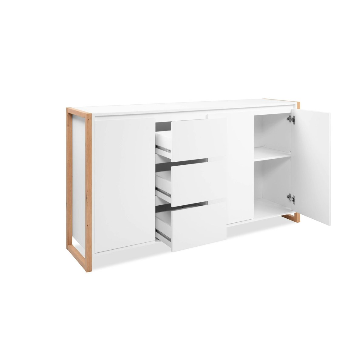 Buffet enfilade 160 cm, 3 portes 3 tiroirs ALVA blanc, PIER IMPORT