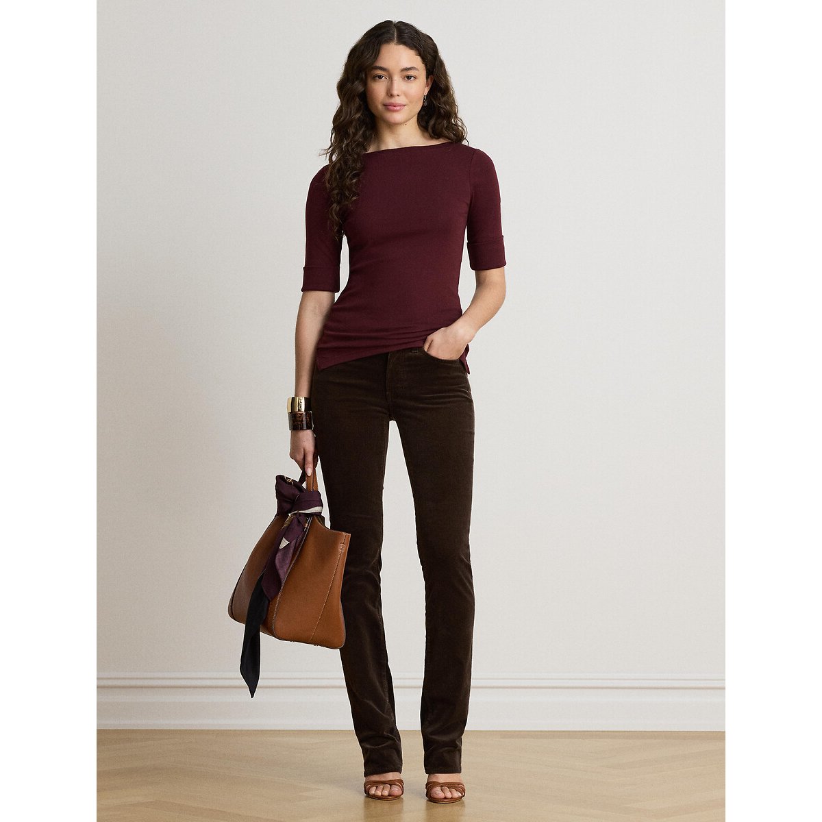 T-shirt manches courtes col bateau, JUDY bordeaux, LAUREN RALPH LAUREN