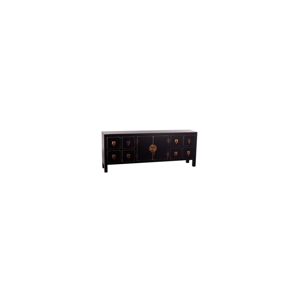 Buffet Chinoiserie en Bois Noir et Doré 1 Porte et 8 Tiroirs noir, WADIGA