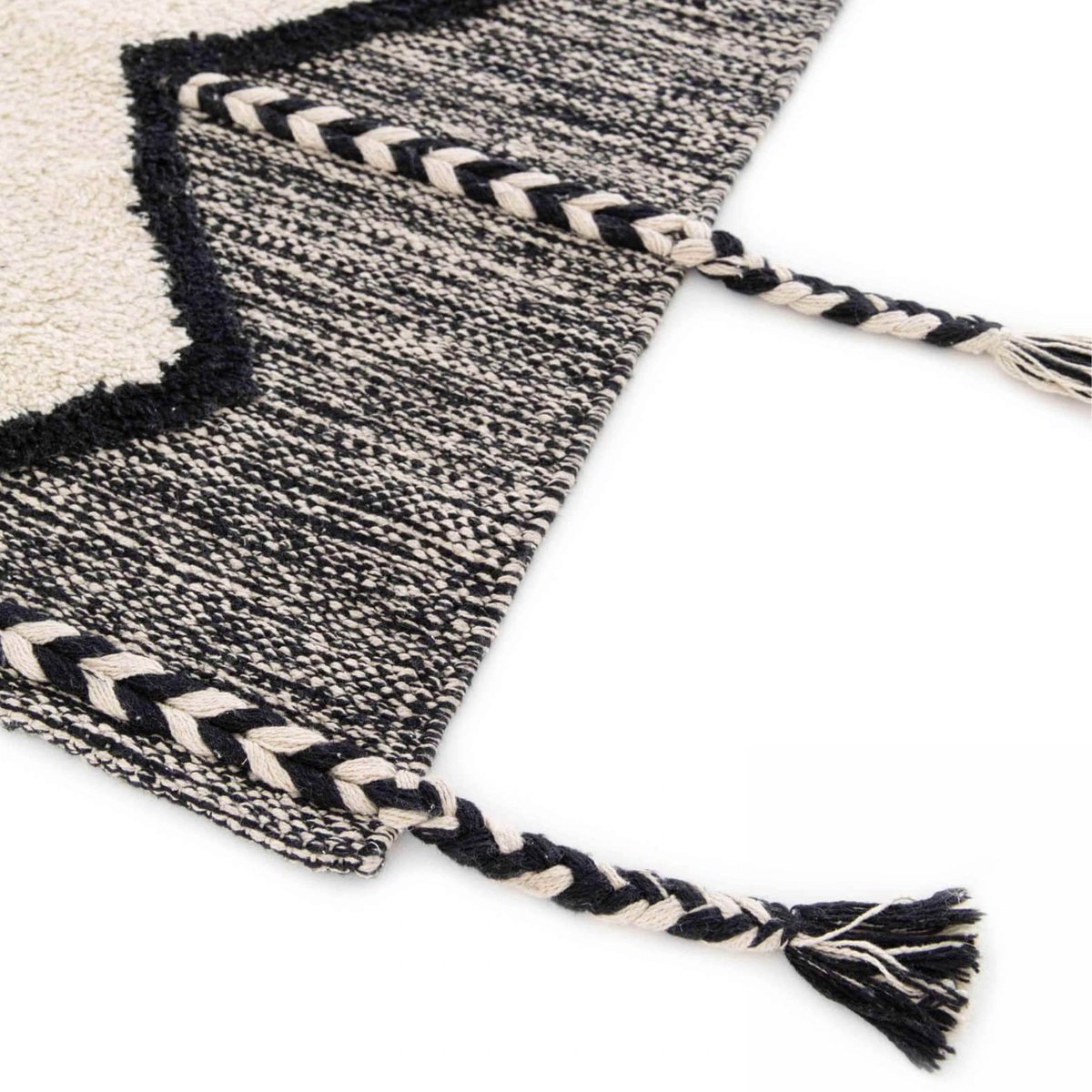 Tapis en coton tufté à franges KEYA blanc, OVIALA