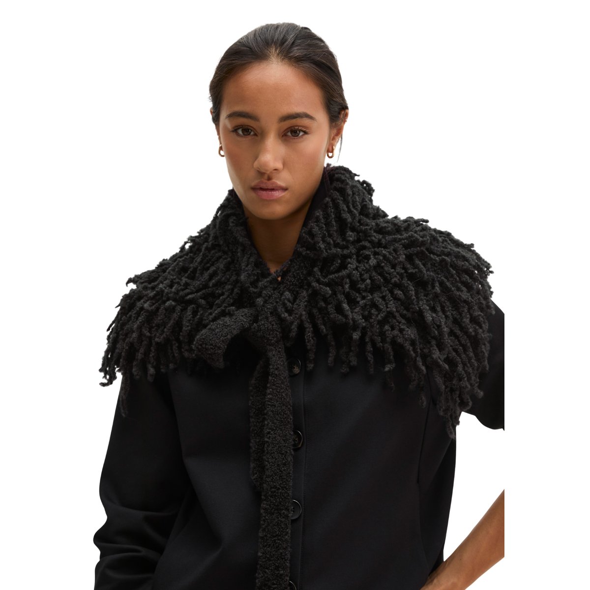col à franges en fil bouclé tout doux noir, MARC O'POLO