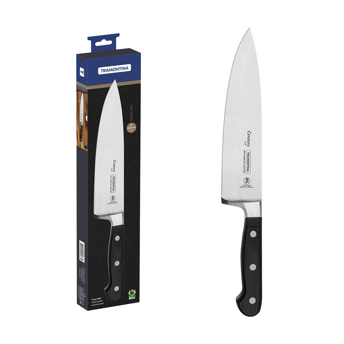 Faca Chef Century 8", Tramontina preto , TRAMONTINA