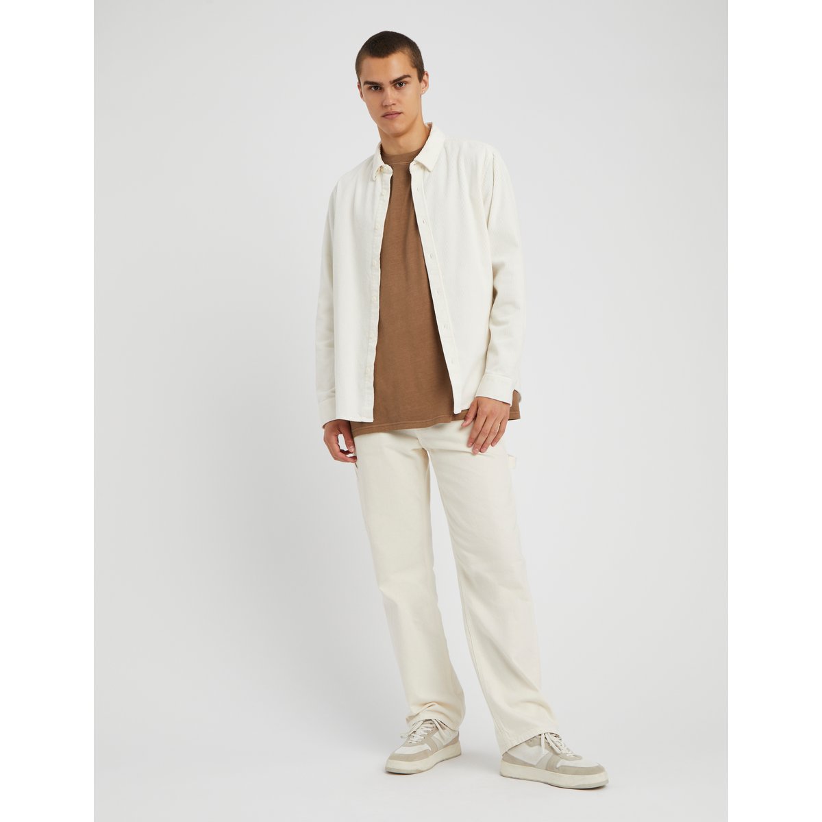 Chemise droite en velours blanc écru, BZB
