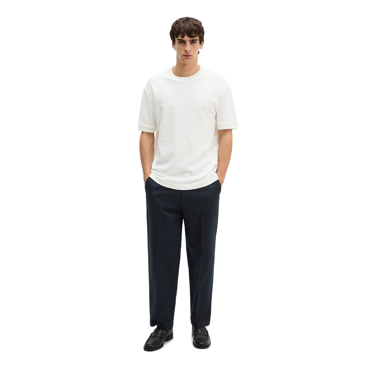 T-shirt loose en jersey bouclé doux blanc naturel, MARC O'POLO