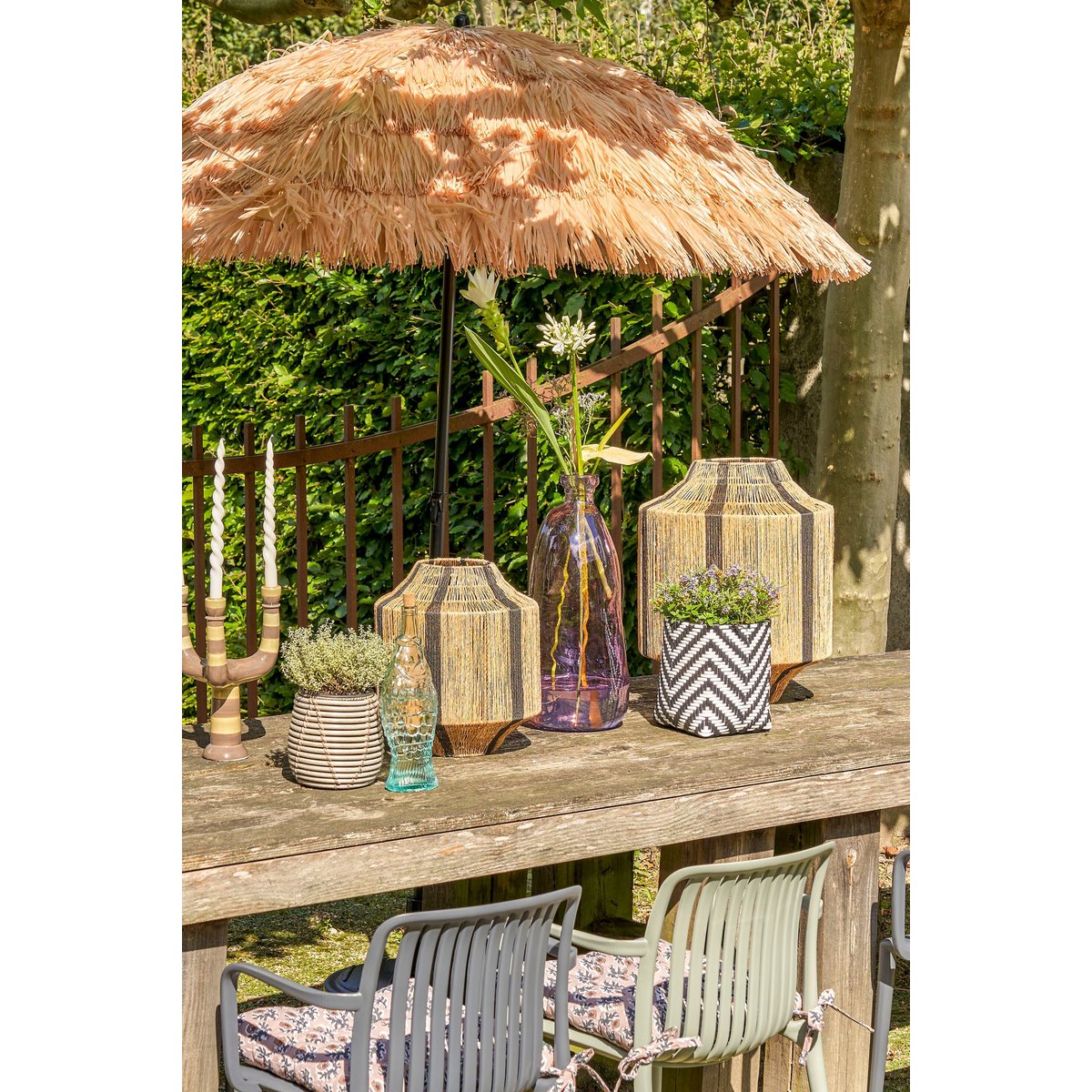 Lanterne en jute tressée H36 cm LILIANO noir, MICA DECORATIONS